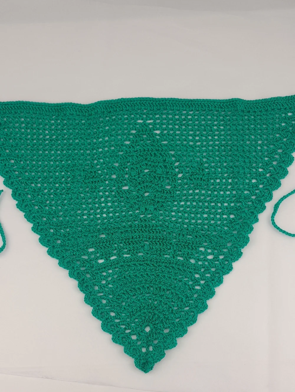Handcrafted Crocheted Teal Filet Patterned Head Bandana Kerchief Tie Back